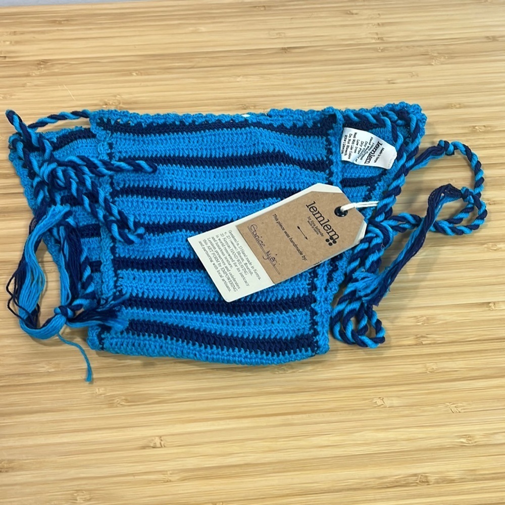 NWT Lemlem L 100% Cotton Knit Bathing Suit‎ Bikini Bottom Blue Stripe Adjustable